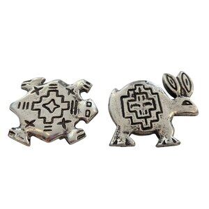 Vintage Southwestern Bolo Style Animal Tie Tac Set Turtle Rabbit Bird Silver